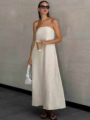 with Pocket Summer Strapless High Waist Casual Solid Dresses