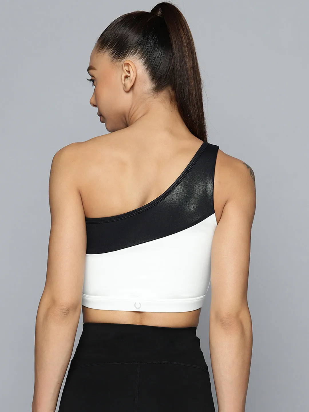 Women Black & White One shoulder Colourblocked Bra