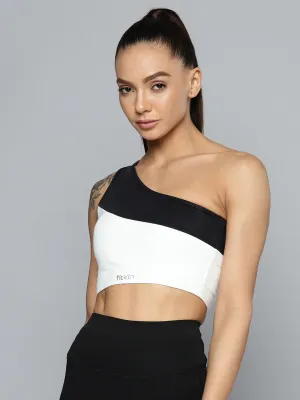 Women Black & White One shoulder Colourblocked Bra