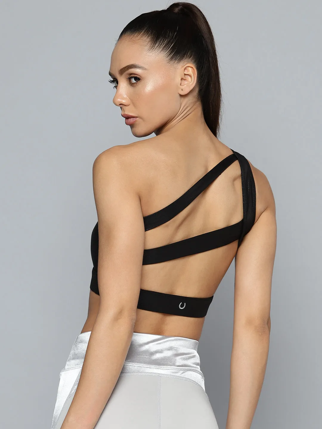 Women Black One Shoulder Sports Bra