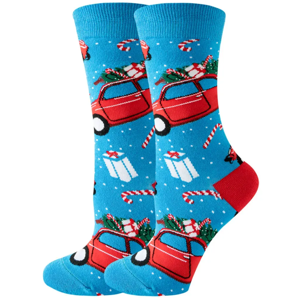 Women's and Men Christmas Socks Fun Christmas Santa Claus Tree Snowflake Festive Crew Socks