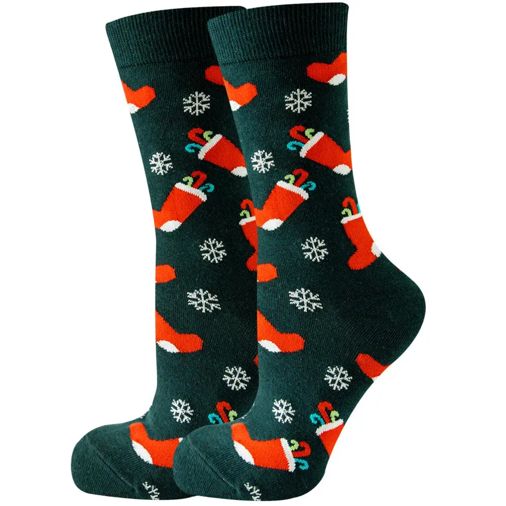 Women's and Men Christmas Socks Fun Christmas Santa Claus Tree Snowflake Festive Crew Socks