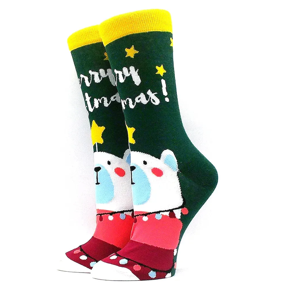 Women's and Men Christmas Socks Fun Christmas Santa Claus Tree Snowflake Festive Crew Socks