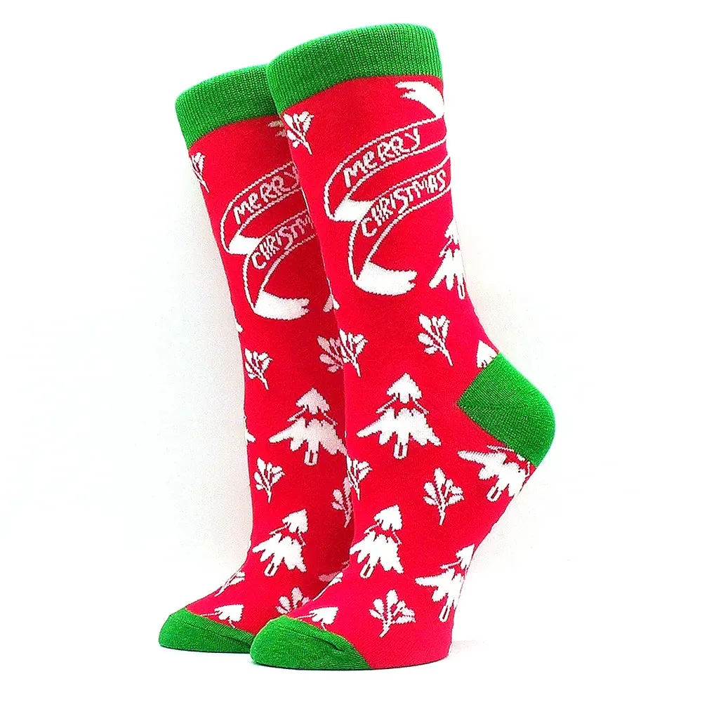 Women's and Men Christmas Socks Fun Christmas Santa Claus Tree Snowflake Festive Crew Socks