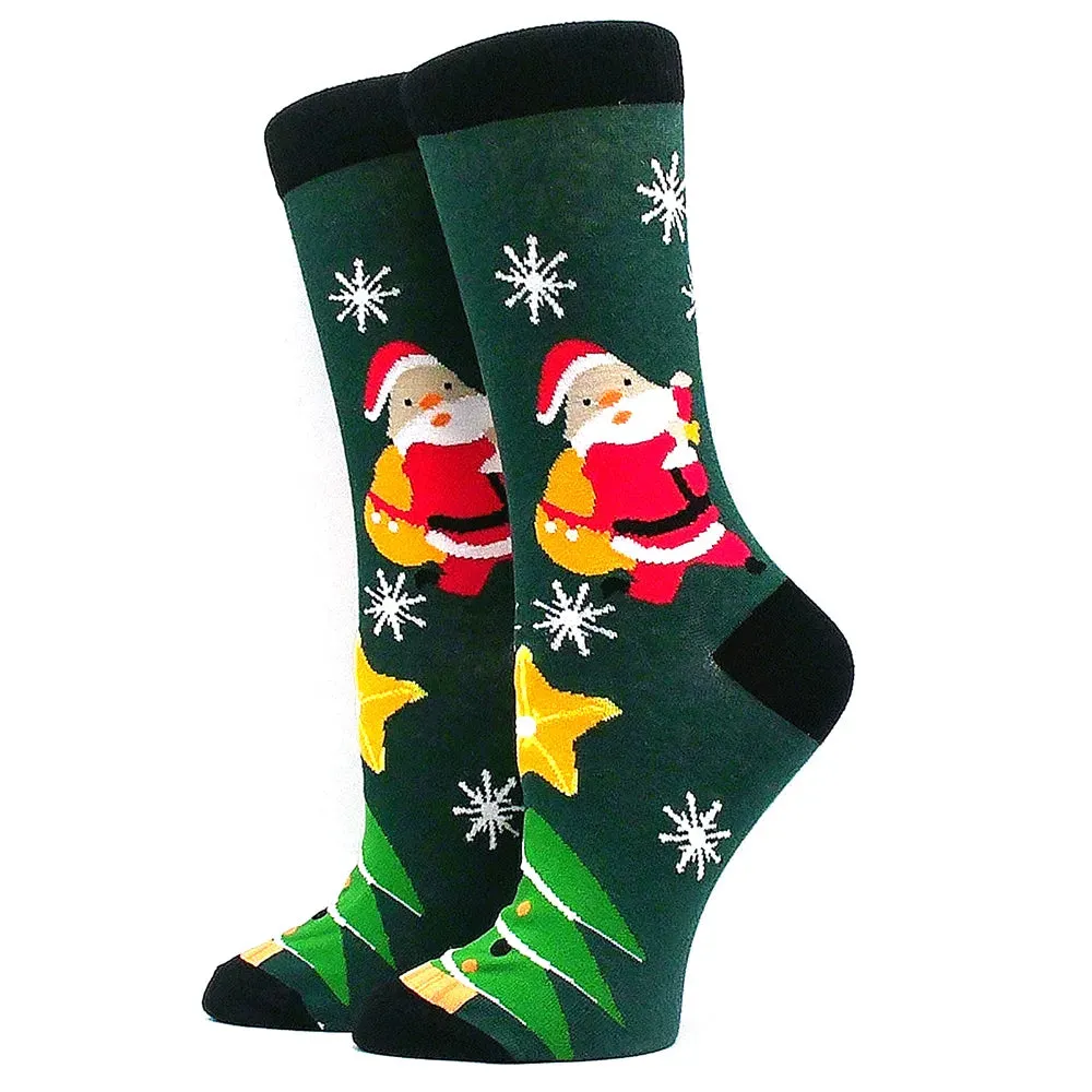 Women's and Men Christmas Socks Fun Christmas Santa Claus Tree Snowflake Festive Crew Socks