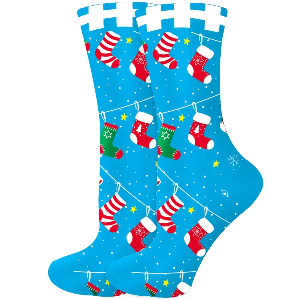 Women's and Men Christmas Socks Fun Christmas Santa Claus Tree Snowflake Festive Crew Socks