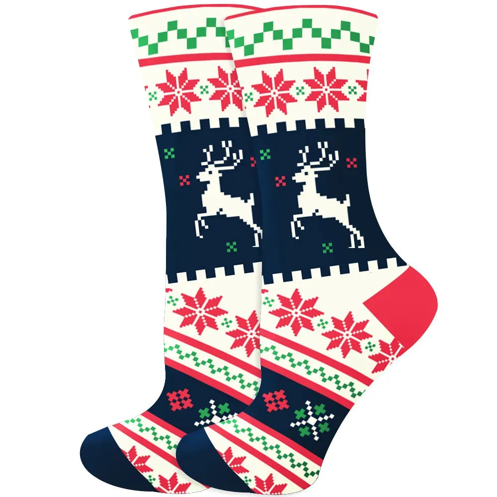 Women's and Men Christmas Socks Fun Christmas Santa Claus Tree Snowflake Festive Crew Socks