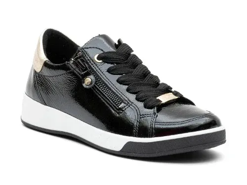 WOMEN'S ARA REI-LOW SNEAKER | BLACK PATENT / PLATINUM METALLIC