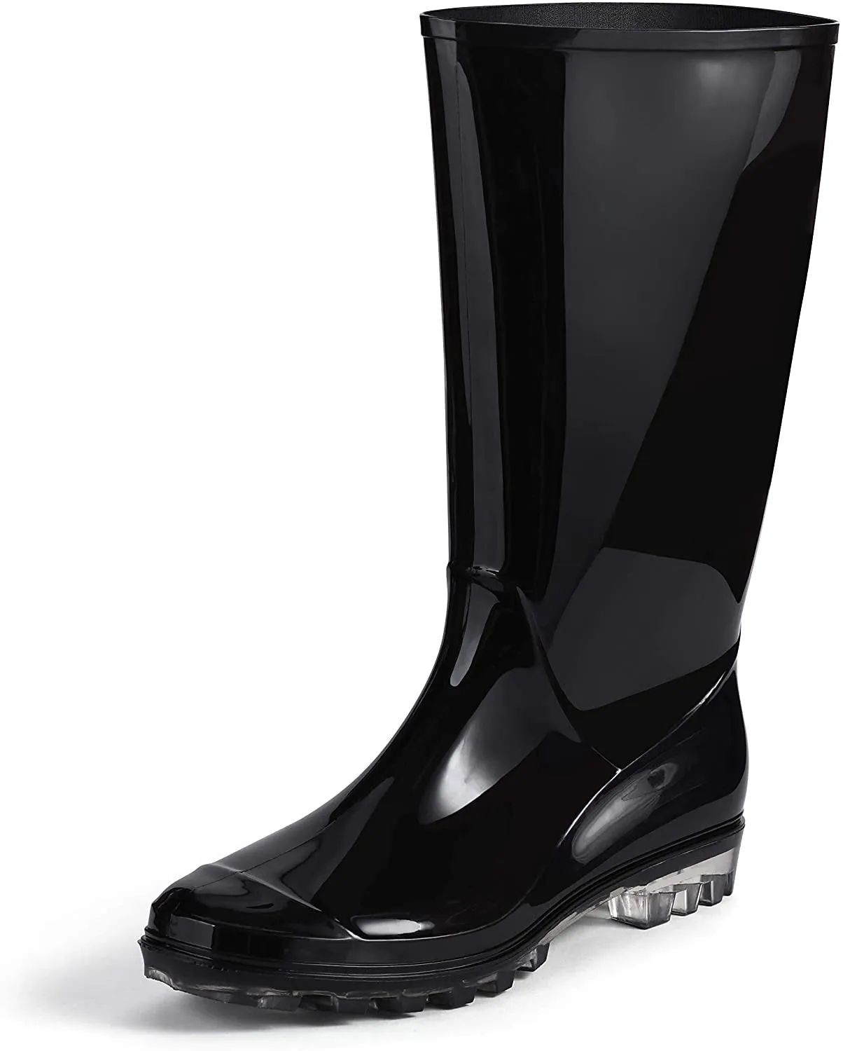 Women's Black Rubber Rain Boots 16" with Clear Sole