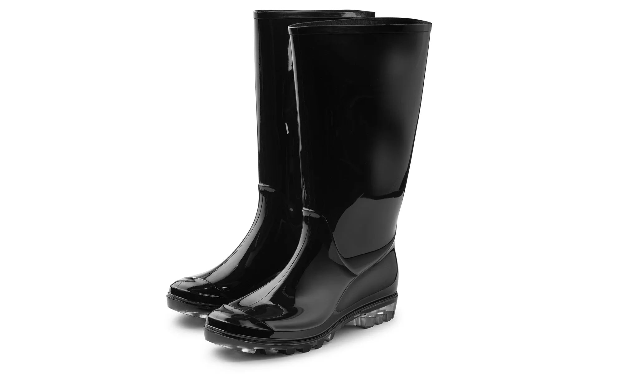 Women's Black Rubber Rain Boots 16" with Clear Sole
