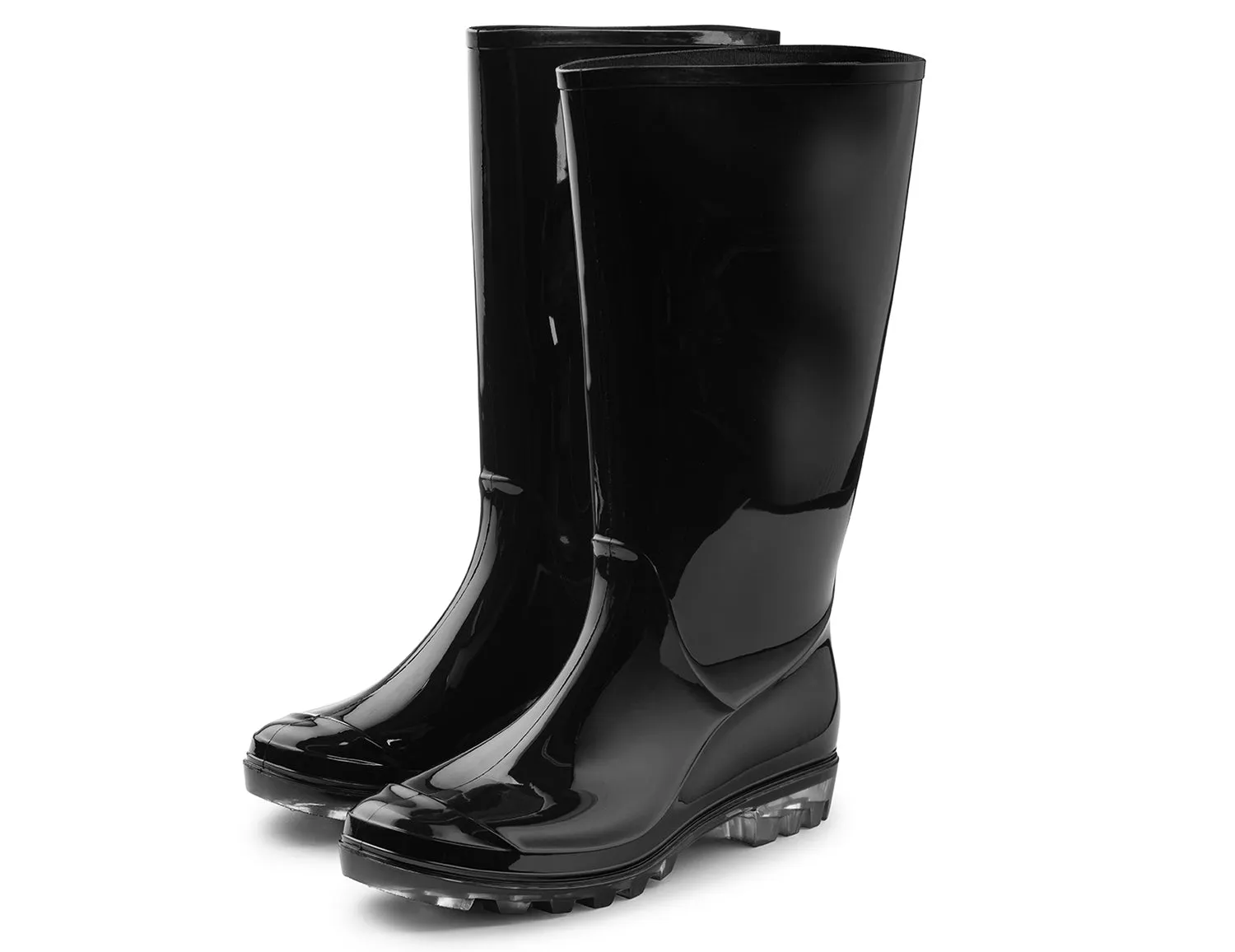 Women's Black Rubber Rain Boots 16" with Clear Sole