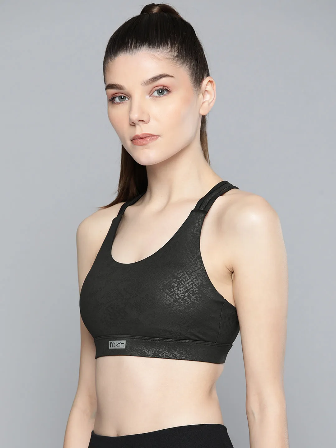Women's Black Self Design Bra Lightly Padded