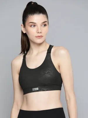 Women's Black Self Design Bra Lightly Padded