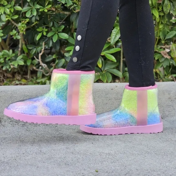 Womens Clear Multi Color Ankle Comfort Boots