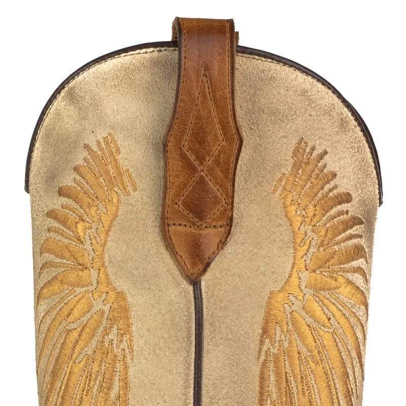 Women's Cowboy Boots in Brown Leather with Beige Suede Upper and Golden Wings 2666
