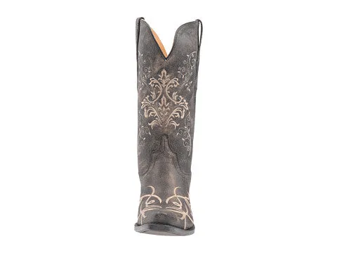Women's Cowboy Country Western Boots Handmade Gray Leather and White Flowers LF1587E 