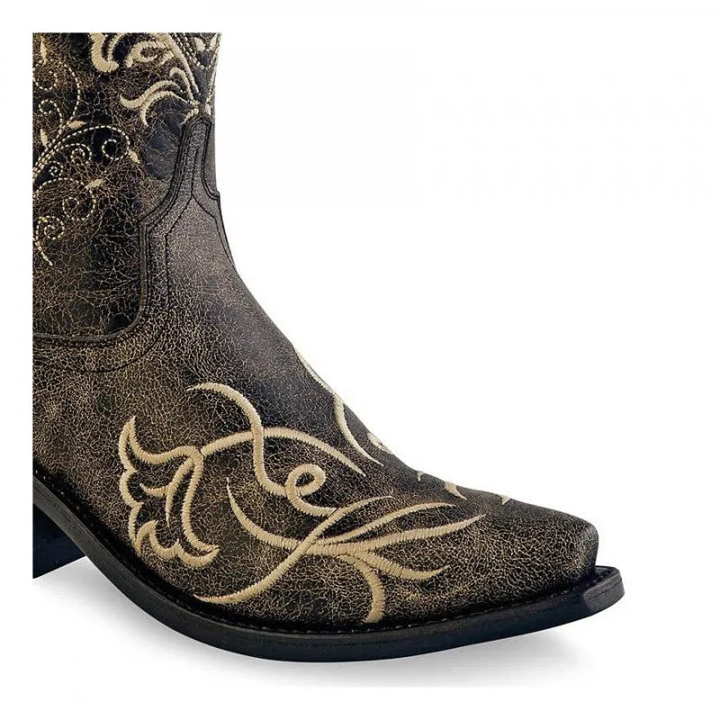 Women's Cowboy Country Western Boots Handmade Gray Leather and White Flowers LF1587E 