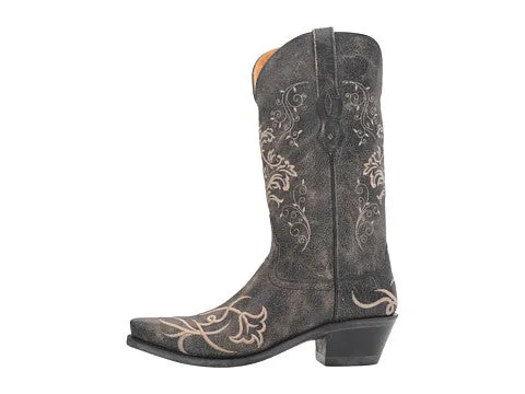 Women's Cowboy Country Western Boots Handmade Gray Leather and White Flowers LF1587E 