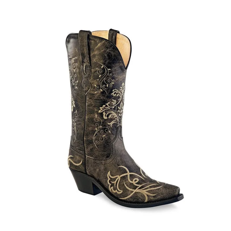 Women's Cowboy Country Western Boots Handmade Gray Leather and White Flowers LF1587E 