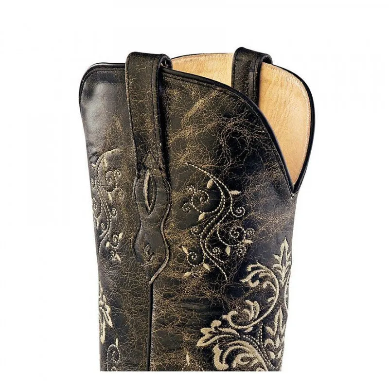 Women's Cowboy Country Western Boots Handmade Gray Leather and White Flowers LF1587E 