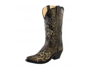 Women's Cowboy Country Western Boots Handmade Gray Leather and White Flowers LF1587E 