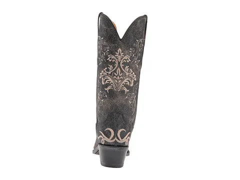 Women's Cowboy Country Western Boots Handmade Gray Leather and White Flowers LF1587E 