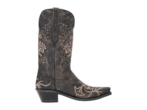 Women's Cowboy Country Western Boots Handmade Gray Leather and White Flowers LF1587E 