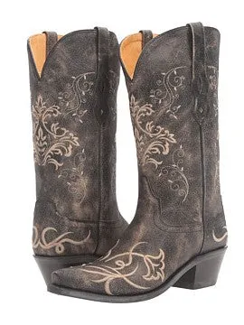 Women's Cowboy Country Western Boots Handmade Gray Leather and White Flowers LF1587E 