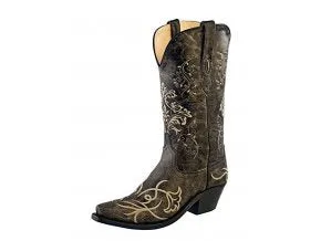 Women's Cowboy Country Western Boots Handmade Gray Leather and White Flowers LF1587E 