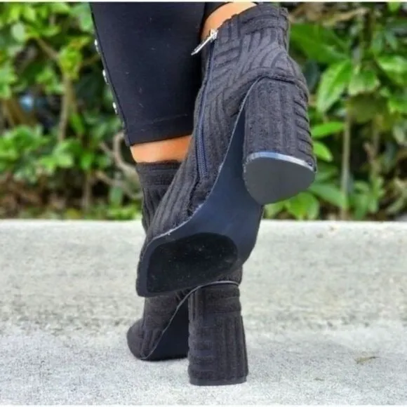 Women's Pointed Toe Zipper Chunky Heel Ankle Boots