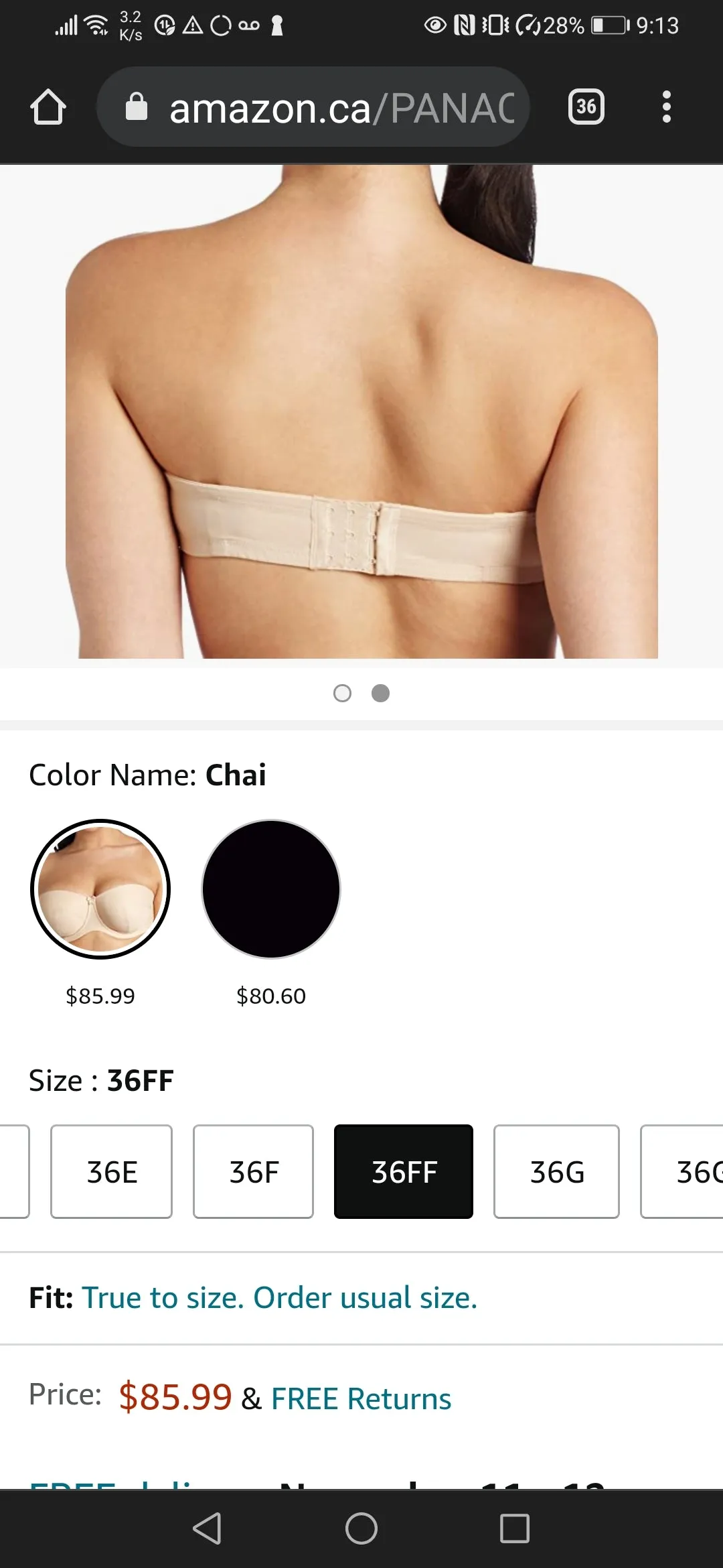 WOMENS SIZE 36FF - PANACHE, Evie 5320 Strapless Bra Chai VGUC B4