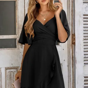Women's V-Neck Flowy Wrap Dress | Midi