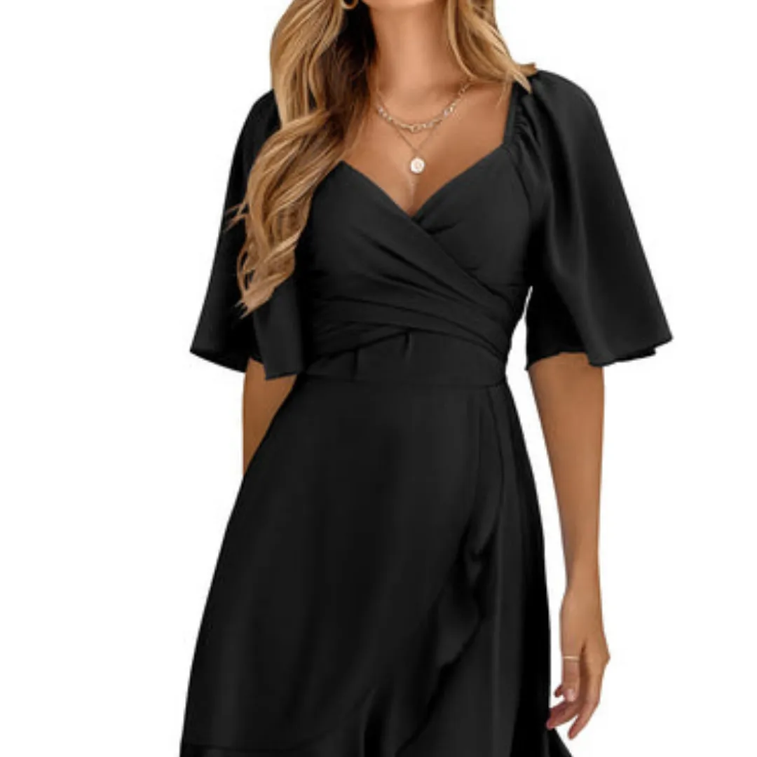 Women's V-Neck Flowy Wrap Dress | Midi