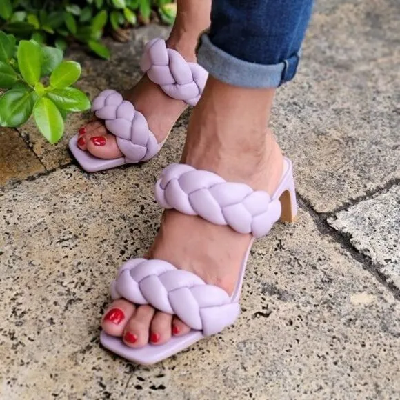 Women's Orchid Double Braided Square Toe Mule Low Heel Sandal