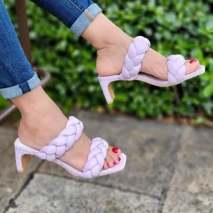 Women's Orchid Double Braided Square Toe Mule Low Heel Sandal