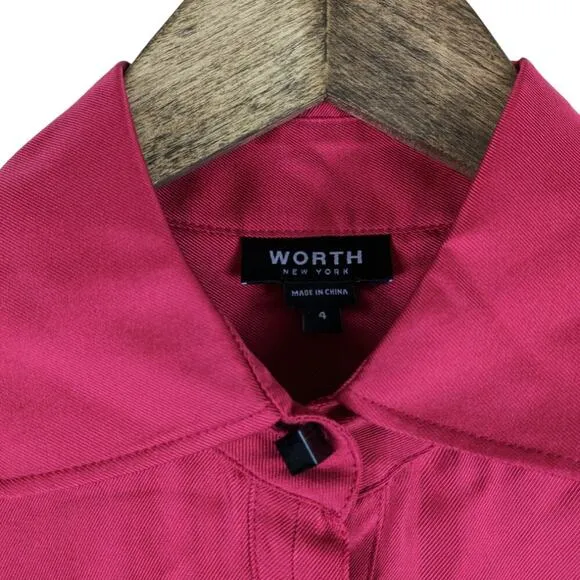 Worth New York Red Shirt Dress 4 Silk Button Down Longline Chic Old Hollywood