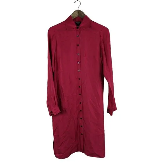 Worth New York Red Shirt Dress 4 Silk Button Down Longline Chic Old Hollywood