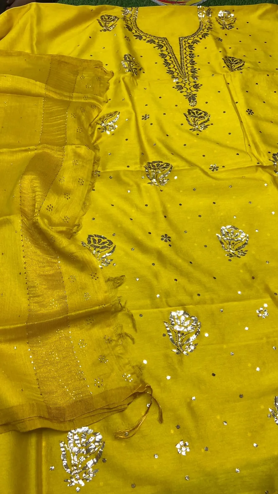 Yellow Chanderi Chikankari Silk Kurti And Dupatta