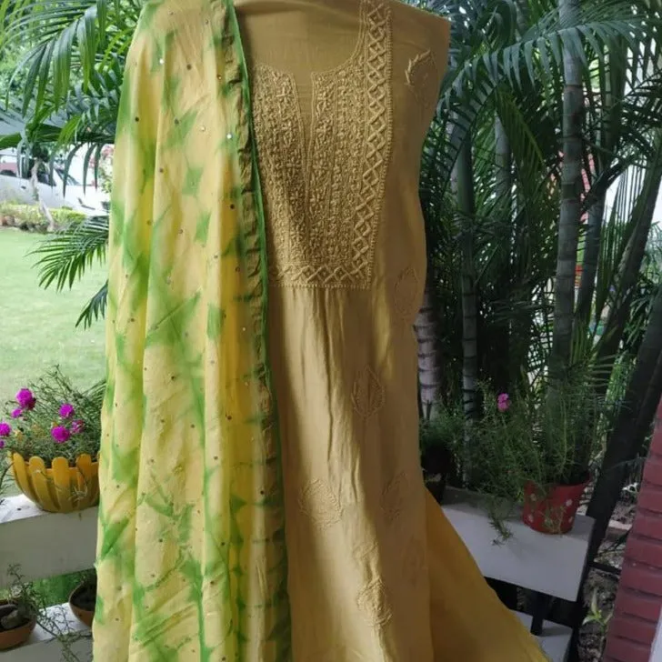 Yellow Pure Chanderi Chikankari Salwar Suit