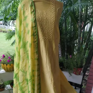Yellow Pure Chanderi Chikankari Salwar Suit