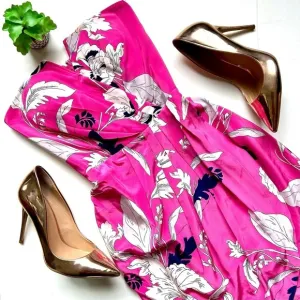 Yumi Kim Date Night Dress Easter Garden Pink Floral Strapless Silk Wrap Size XS