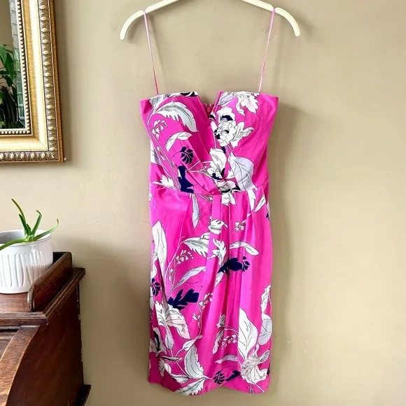 Yumi Kim Date Night Dress Easter Garden Pink Floral Strapless Silk Wrap Size XS