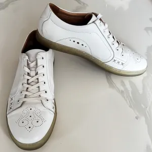 Zanzara Drum White Soft Lace Up Leather Sneakers Men’s Sz 10.5