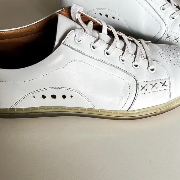 Zanzara Drum White Soft Lace Up Leather Sneakers Men’s Sz 10.5