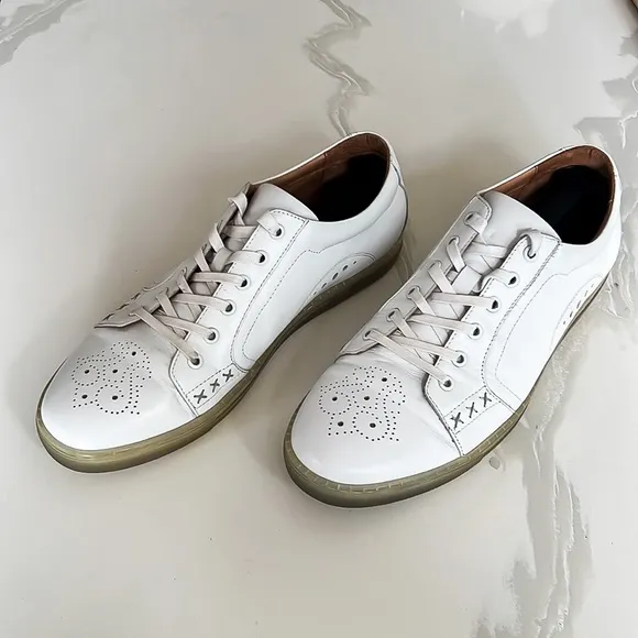 Zanzara Drum White Soft Lace Up Leather Sneakers Men’s Sz 10.5