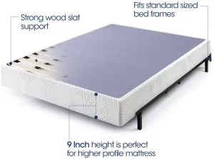 Zinus 9 Inch High Profile Metal Smart Box Spring / Mattress Foundation / Wood Slat Support / Easy Assembly, Queen! Eliminates the problem of a box spring not fitting up stairways, halls etc. Comes in a box to be assembled! Retails $189 
