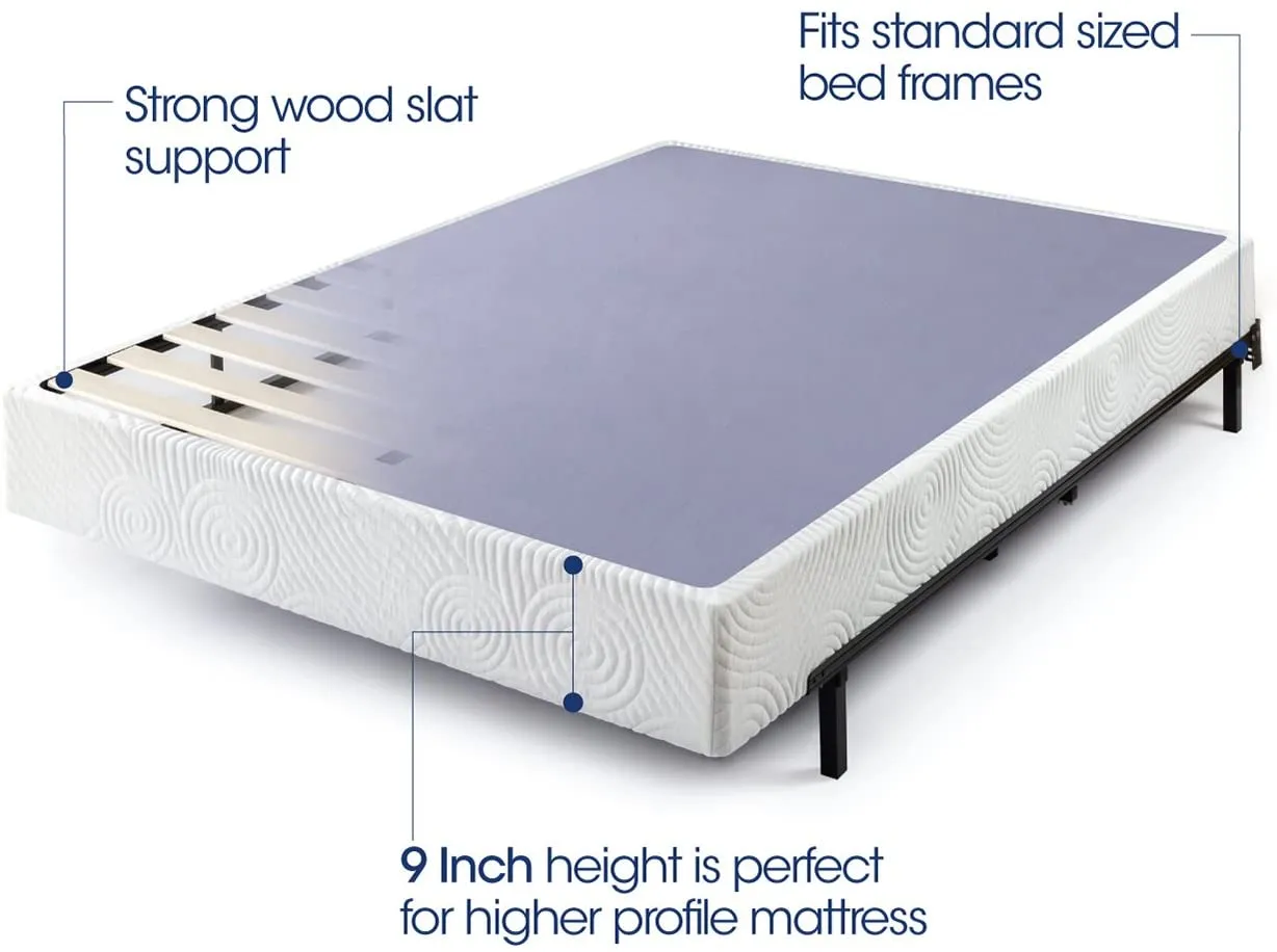 Zinus 9 Inch High Profile Metal Smart Box Spring / Mattress Foundation / Wood Slat Support / Easy Assembly, Queen! Eliminates the problem of a box spring not fitting up stairways, halls etc. Comes in a box to be assembled! Retails $189 